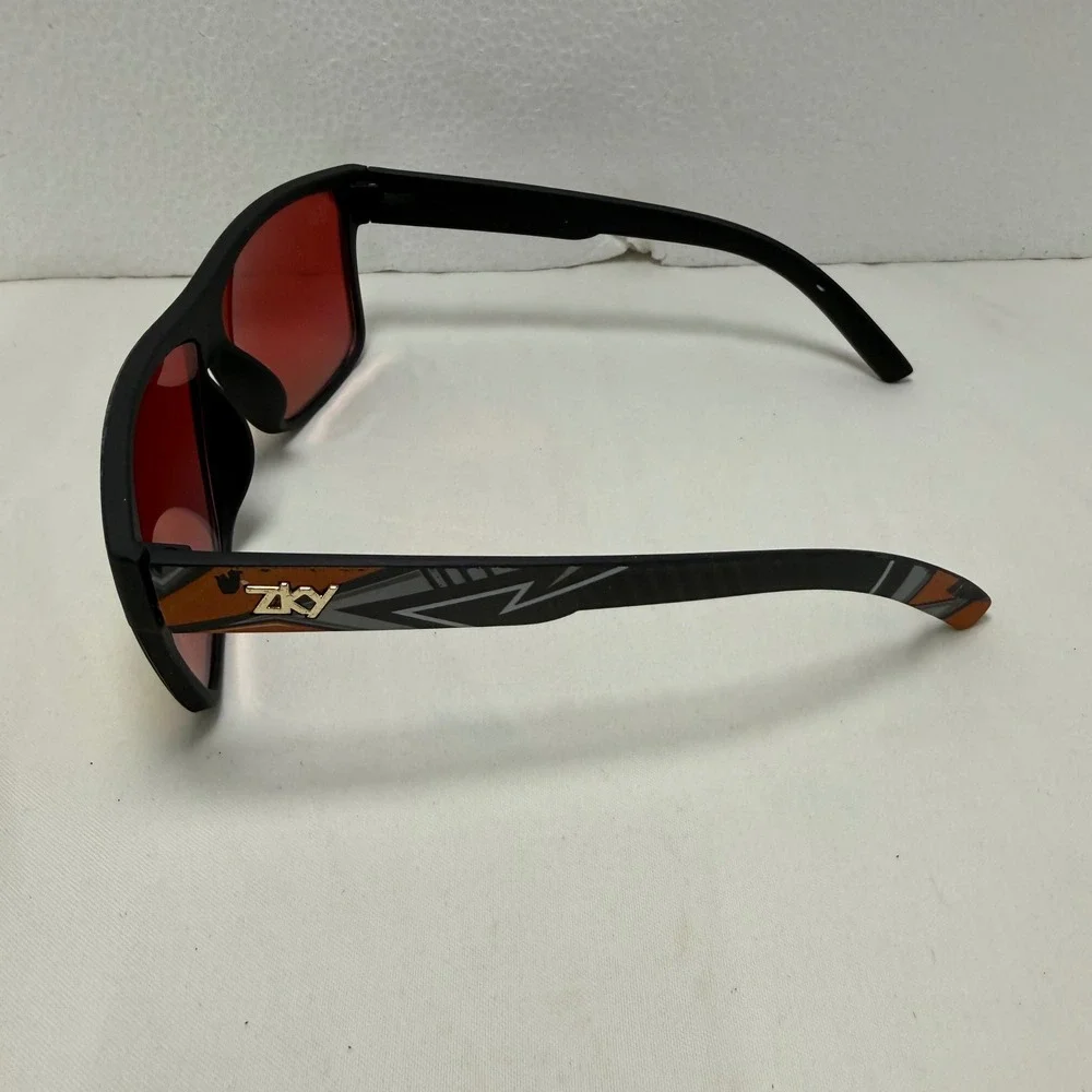 ZKY Sunglasses Mens OS Black Orange ZKGDV207 Flat Top Sport Carbon Fiber Pattern